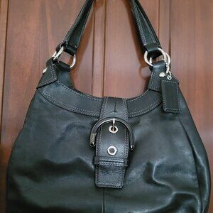 Coach black leather purse 12" wide x 8" high to handles